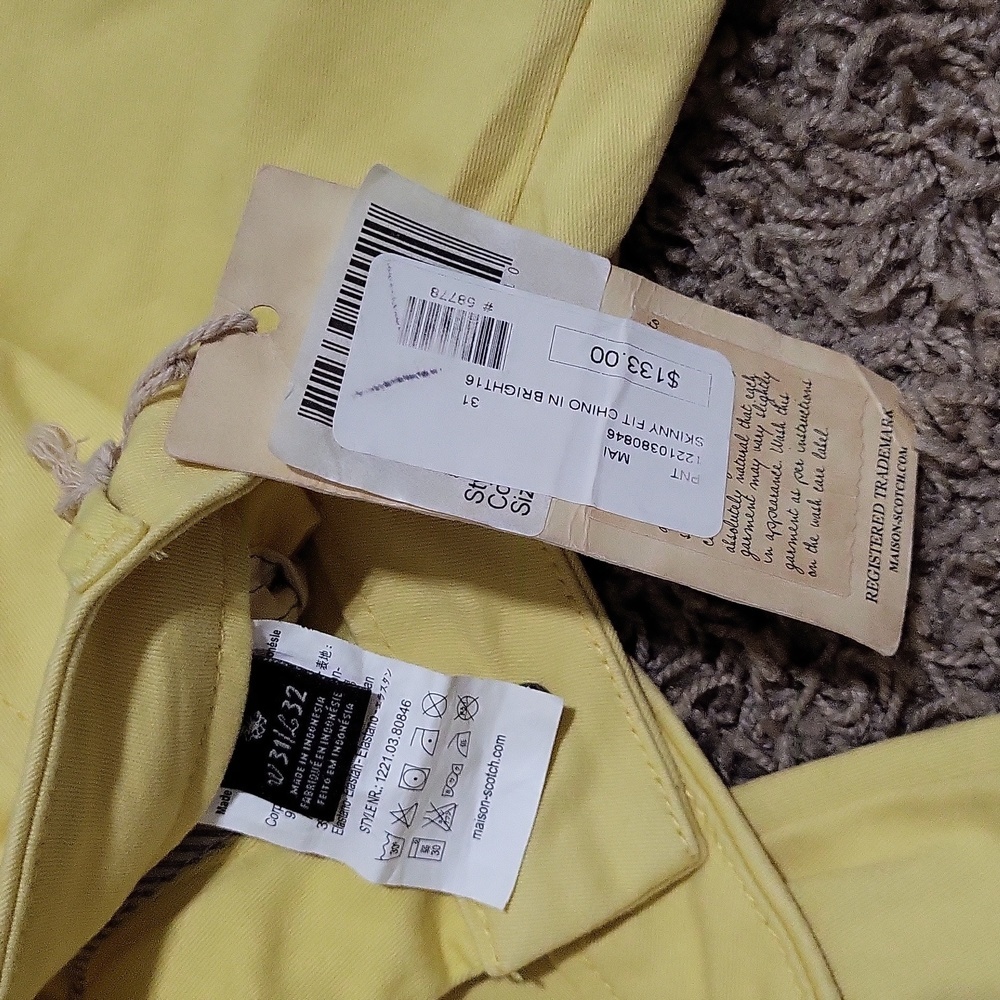 NWT Maison Scotch W 31 L 32 La Femme Selon Marie Chino Pants Yellow Skinny Fit - Picture 4 of 5